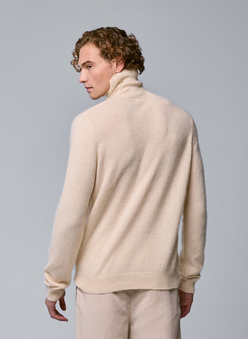 Pull Blanc Col Roulé Manches Longues en Raccon wool / Polyamide - MAJESTIC FILATURES