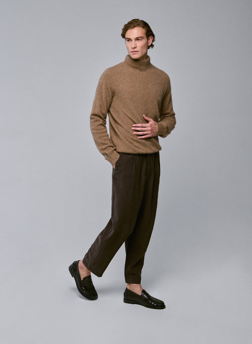 Beige Turtleneck Sweater Long Sleeves in Raccon wool / Polyamide - MAJESTIC FILATURES