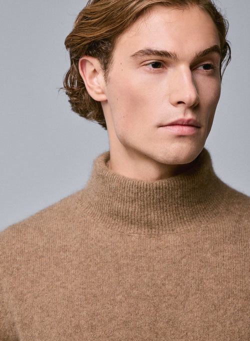 Beige Turtleneck Sweater Long Sleeves in Raccon wool / Polyamide - MAJESTIC FILATURES