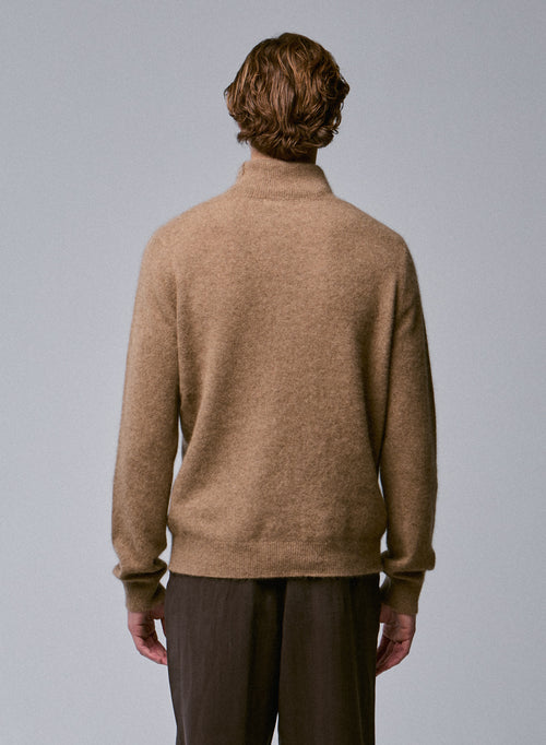 Beige Turtleneck Sweater Long Sleeves in Raccon wool / Polyamide - MAJESTIC FILATURES
