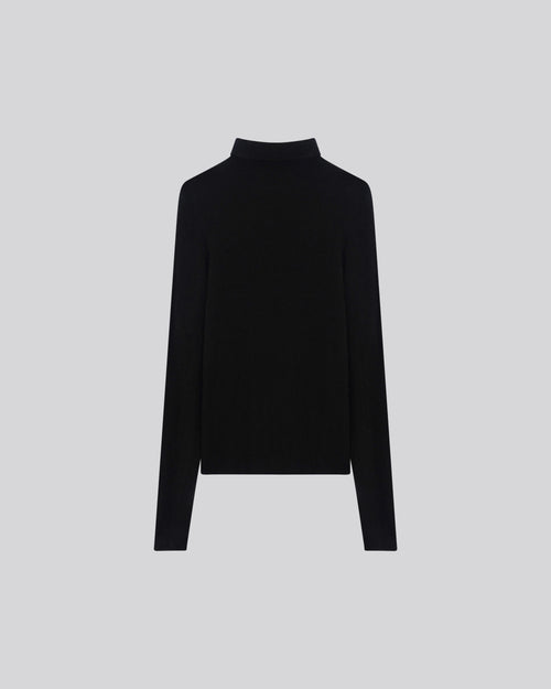 Black Turtleneck Long Sleeve Sweater in Raccon wool / Polyamide - MAJESTIC FILATURES