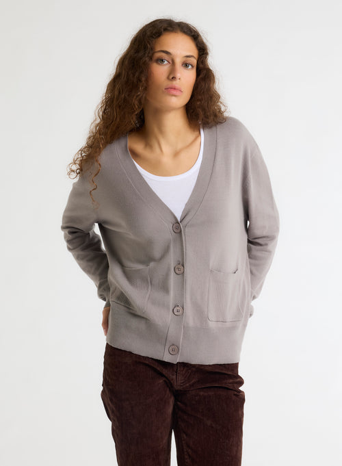 Gilet Gris Col V Manches Longues - MAJESTIC FILATURES