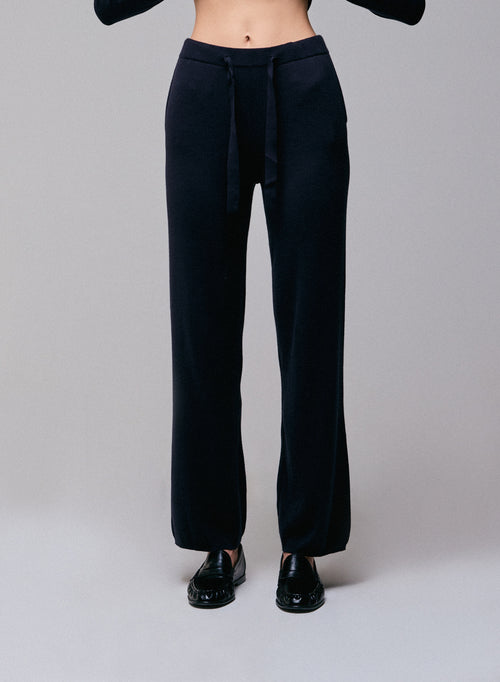 Navy pants in organic cotton / elastane - MAJESTIC FILATURES