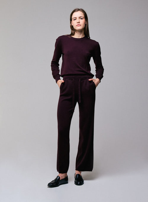 Suéter de manga larga con cuello redondo morado en algodón orgánico / elastano - MAJESTIC FILATURES