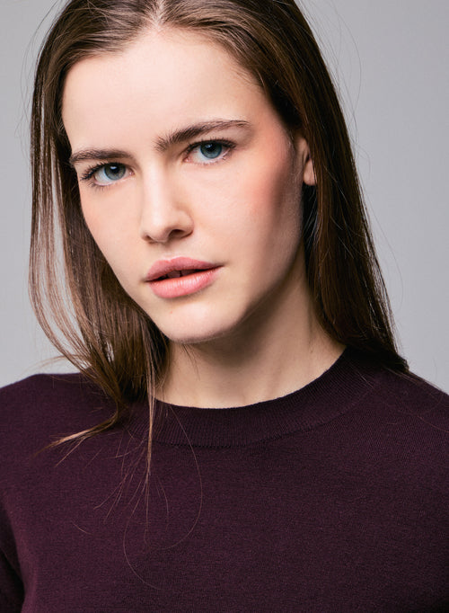 Suéter de manga larga con cuello redondo morado en algodón orgánico / elastano - MAJESTIC FILATURES