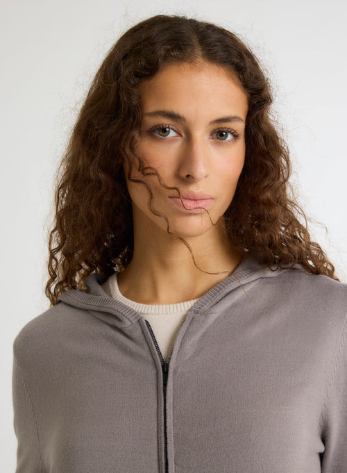 Pull Gris Col Capuche Manches Longues - MAJESTIC FILATURES