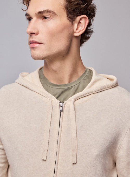 Gilet Beige Capuche Manches Longues en Coton organique / Elasthanne - MAJESTIC FILATURES