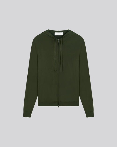 Chaleco verde con capucha y manga larga en algodón orgánico / elastano - MAJESTIC FILATURES