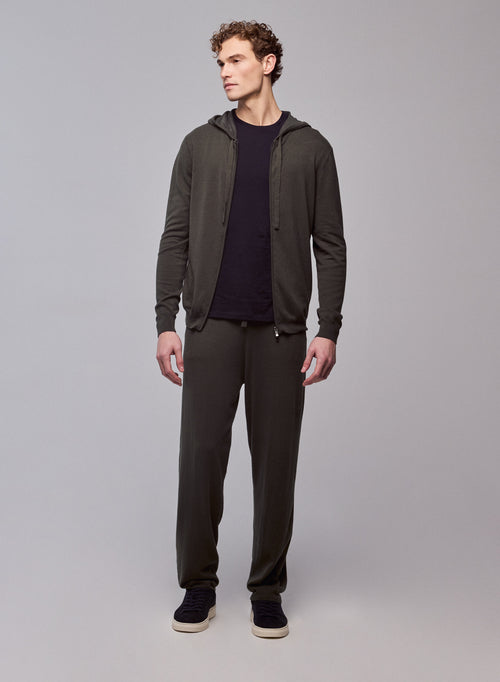 Chaleco verde con capucha y manga larga en algodón orgánico / elastano - MAJESTIC FILATURES