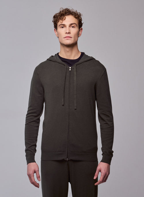 Chaleco verde con capucha y manga larga en algodón orgánico / elastano - MAJESTIC FILATURES