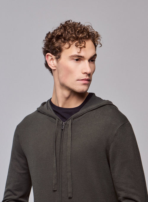 Chaleco verde con capucha y manga larga en algodón orgánico / elastano - MAJESTIC FILATURES