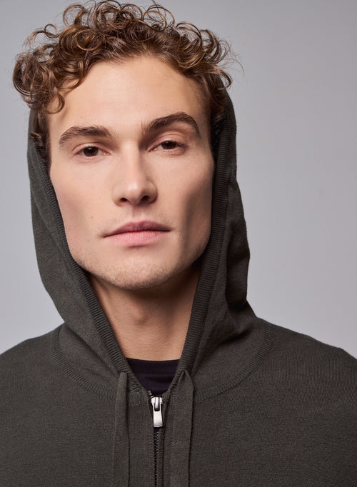 Chaleco verde con capucha y manga larga en algodón orgánico / elastano - MAJESTIC FILATURES