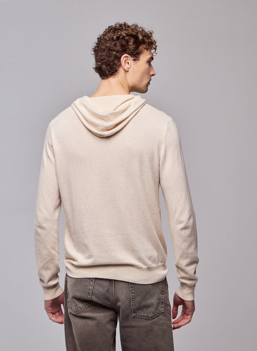Beige hooded sweater with long sleeves in organic cotton / elastane - MAJESTIC FILATURES