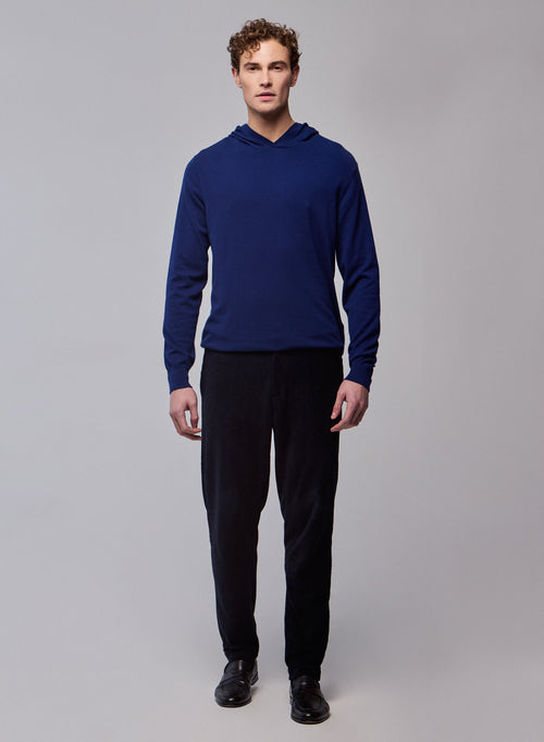 Blue Hooded Sweater Long Sleeves in Organic Cotton / Elastane - MAJESTIC FILATURES