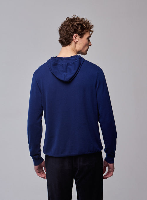 Blue Hooded Sweater Long Sleeves in Organic Cotton / Elastane - MAJESTIC FILATURES