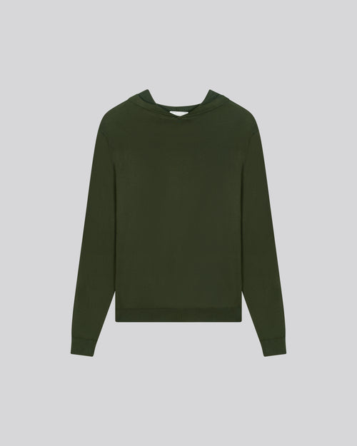 Green hooded sweater with long sleeves in organic cotton / elastane - MAJESTIC FILATURES