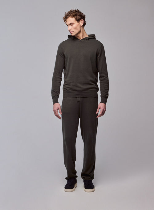 Green hooded sweater with long sleeves in organic cotton / elastane - MAJESTIC FILATURES