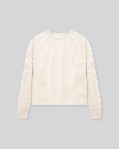 Jersey blanco de cuello redondo y manga larga en lana / Fox / Poliamida - MAJESTIC FILATURES