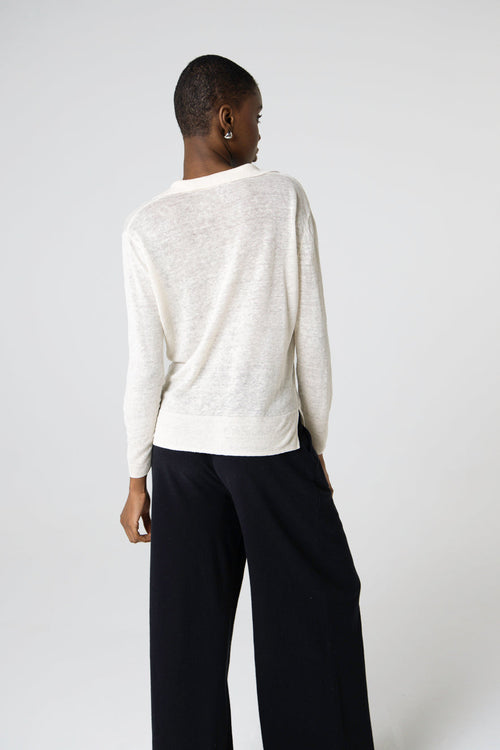 Polo Blanc Manches Trois quarts en Lin - MAJESTIC FILATURES