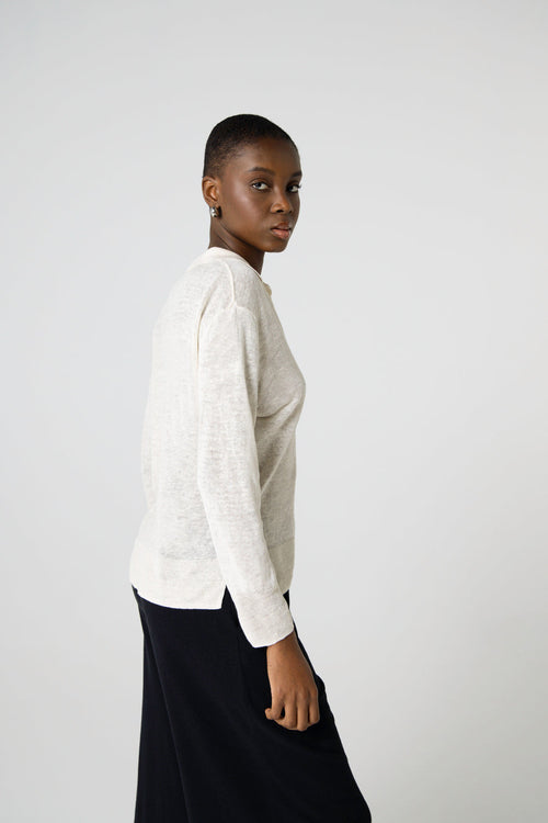 Polo Blanc Manches Trois quarts en Lin - MAJESTIC FILATURES