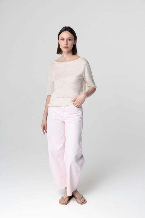 Pull Cream Col Rond Manches Courtes en Lin - MAJESTIC FILATURES