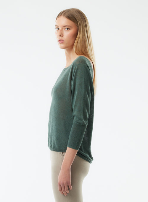 Pull Vert Manches 3/4 Col Bateau - MAJESTIC FILATURES