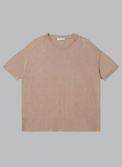Round-Neck Short-Sleeve Linen Sweater in Desert - MAJESTIC FILATURES