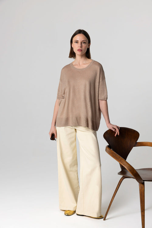 Desert Sweater Round Neck Short Sleeves in Linen - MAJESTIC FILATURES