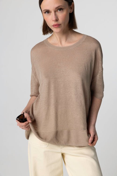 Desert Sweater Round Neck Short Sleeves in Linen - MAJESTIC FILATURES