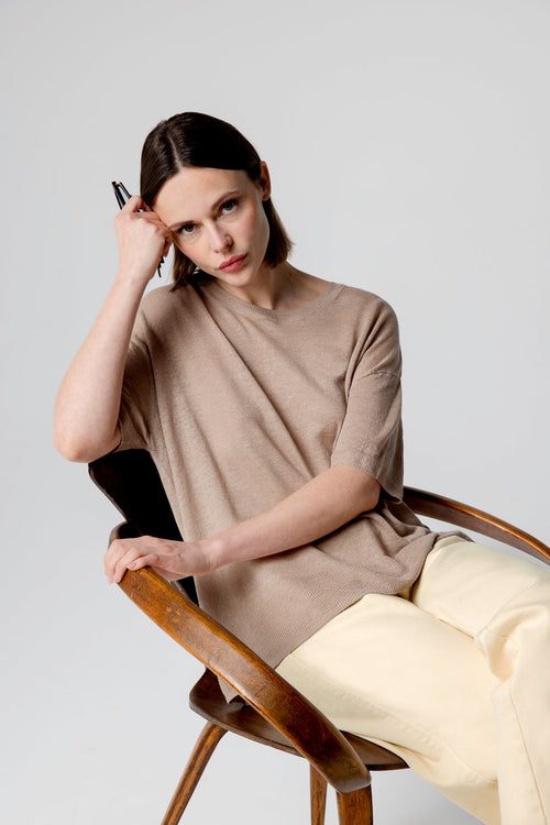 Desert Sweater Round Neck Short Sleeves in Linen - MAJESTIC FILATURES