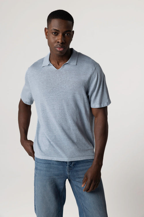 Light blue polo shirt with short sleeves in linen - MAJESTIC FILATURES