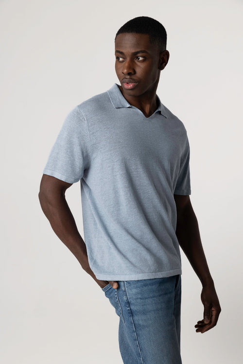 Light blue polo shirt with short sleeves in linen - MAJESTIC FILATURES