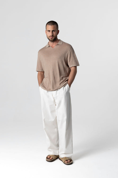 Short-sleeved desert polo shirt in linen - MAJESTIC FILATURES