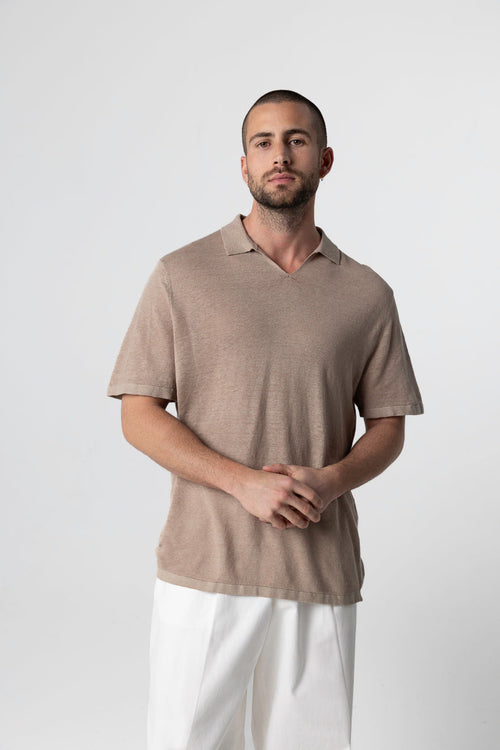 Short-sleeved desert polo shirt in linen - MAJESTIC FILATURES