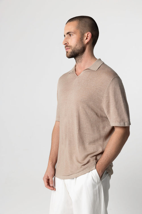 Short-sleeved desert polo shirt in linen - MAJESTIC FILATURES