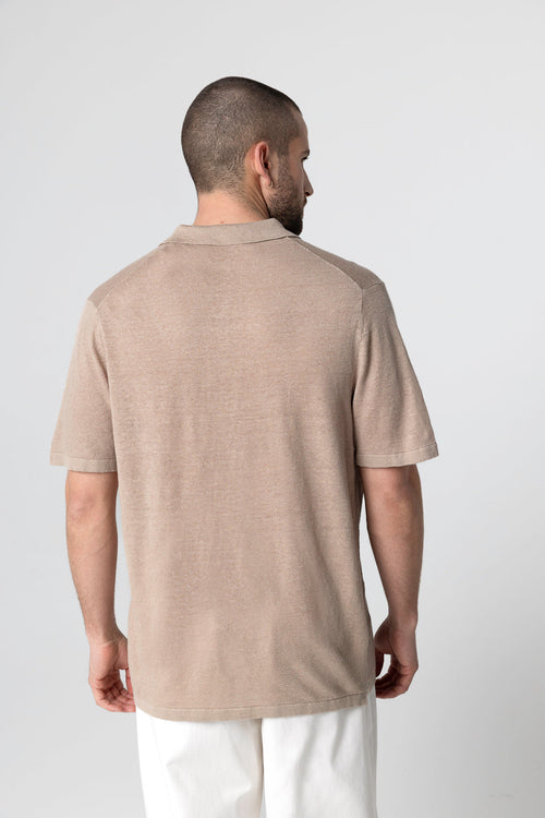 Short-sleeved desert polo shirt in linen - MAJESTIC FILATURES