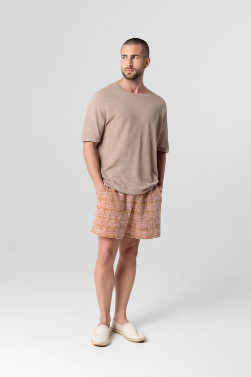 Desert sweater with round neck and short sleeves in linen - MAJESTIC FILATURES