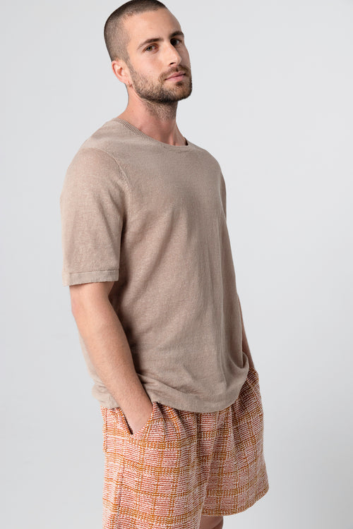 Desert sweater with round neck and short sleeves in linen - MAJESTIC FILATURES