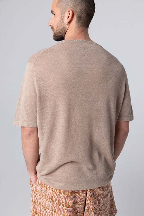 Desert sweater with round neck and short sleeves in linen - MAJESTIC FILATURES