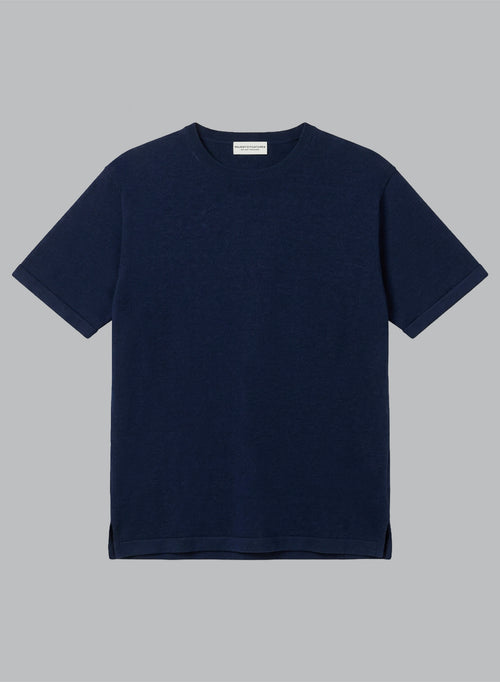 Pullover mit Rundhalsausschnitt und kurzen Ärmeln aus Leinen in Blau - MAJESTIC FILATURES