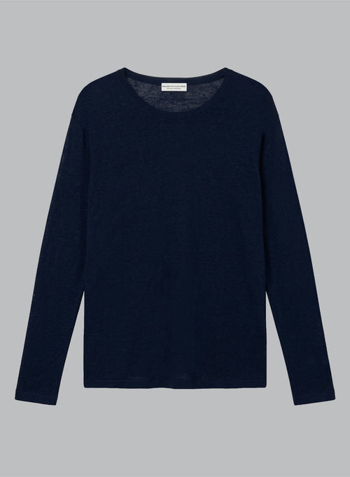 Jersey Blue Moon de cuello redondo y manga larga de lino - MAJESTIC FILATURES