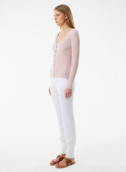 Gilet Rose Manches Longues Col V - MAJESTIC FILATURES