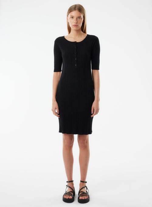 Robe Noire Manches Courtes Col Rond - MAJESTIC FILATURES