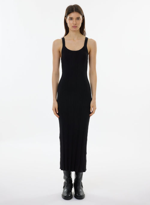 Robe Noir Sans Manches Col Rond - MAJESTIC FILATURES