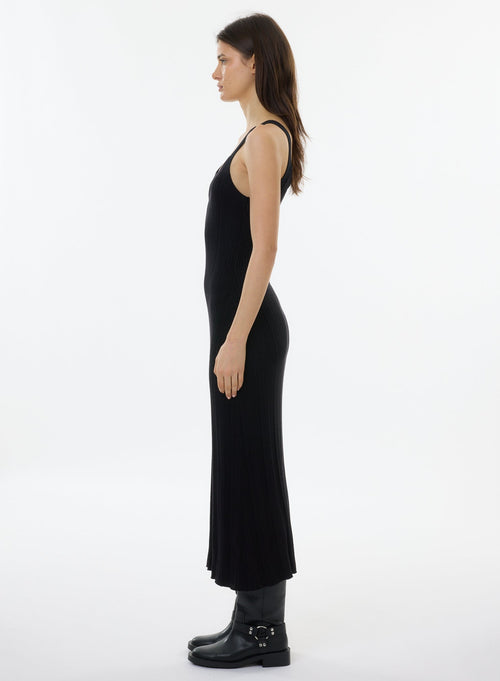 Robe Noir Sans Manches Col Rond - MAJESTIC FILATURES