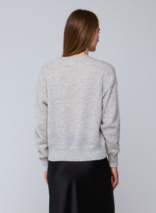 Cárdigan gris con cuello en V y manga larga de lana / seda / cachemir - MAJESTIC FILATURES