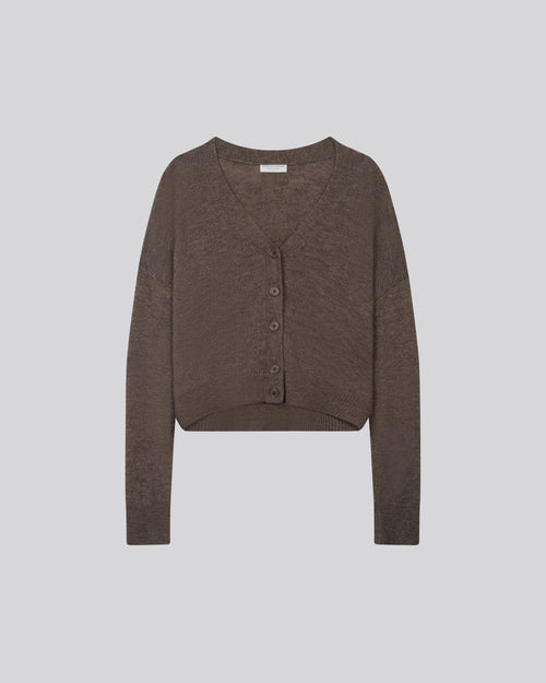 Beige V-Neck Long Sleeve Cardigan in Wool / Silk / Cashmere - MAJESTIC FILATURES