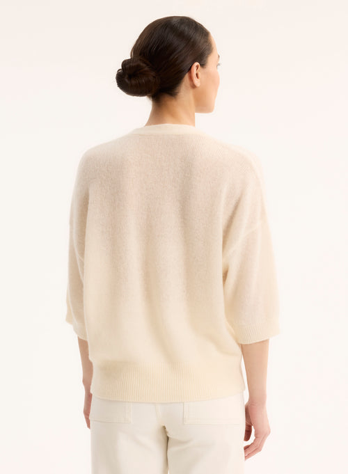 Pull Blanc Col Rond Manches Coudes - MAJESTIC FILATURES