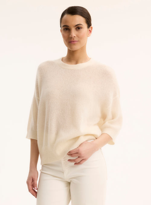 Pull Blanc Col Rond Manches Coudes - MAJESTIC FILATURES