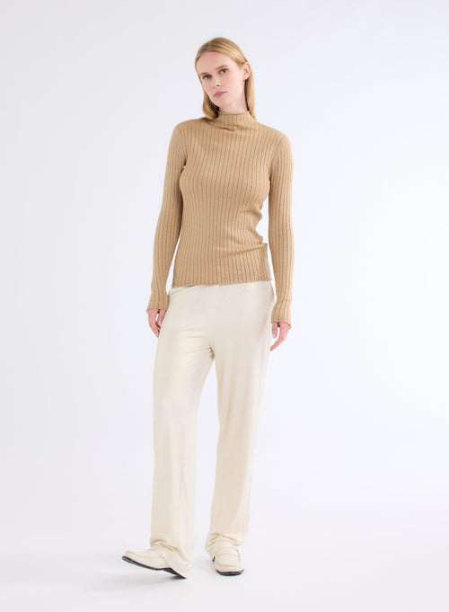 Bronze High Neck Long Sleeve Sweater - MAJESTIC FILATURES